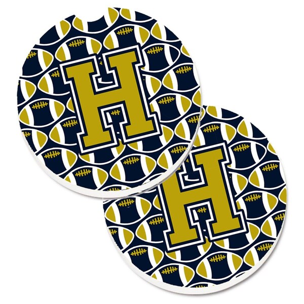 Carolines Treasures Letter H Football Blue and Gold Set of 2 Cup Holder Car Coaster CJ1074-HCARC - main